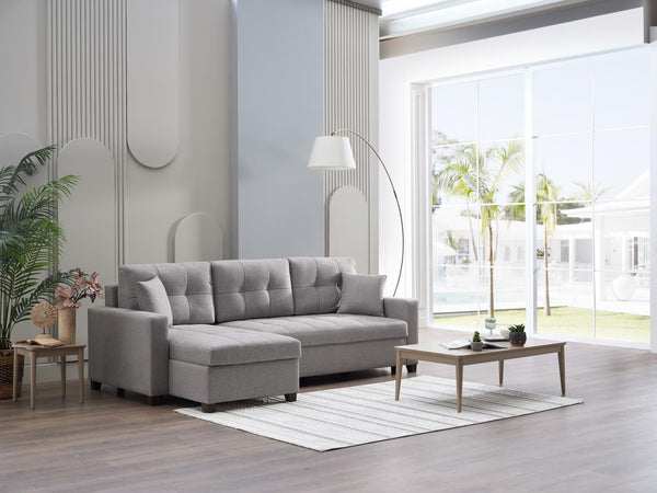 Mocca Dupont Gray Reversible Storage Sleeper Sofa Chaise