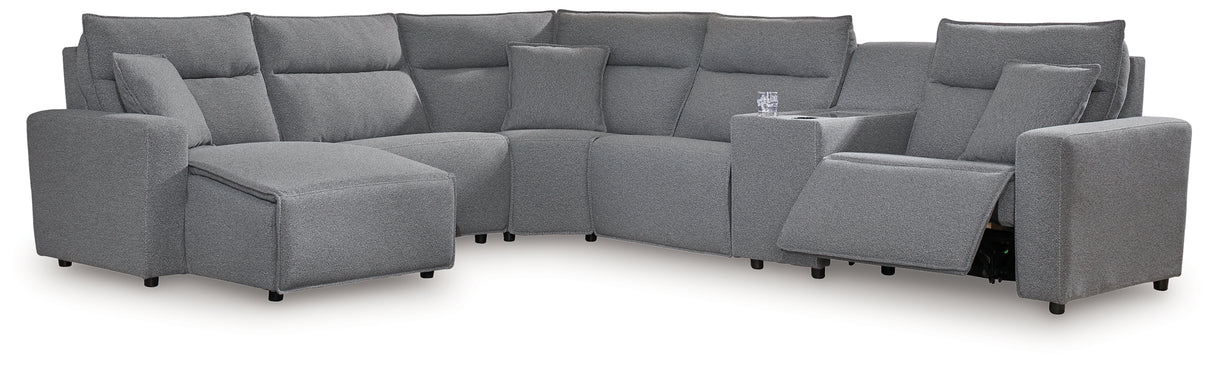Modmax II Salt and Pepper 6-Piece Power Reclining Sectional with Chaise from Ashley - Luna Furniture