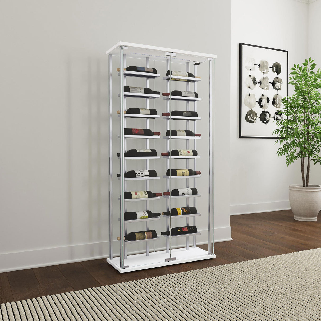 Montara Chrome Tempered Glass Wine Storage Display Curio Cabinet with LED Lighting from Coaster - Luna Furniture