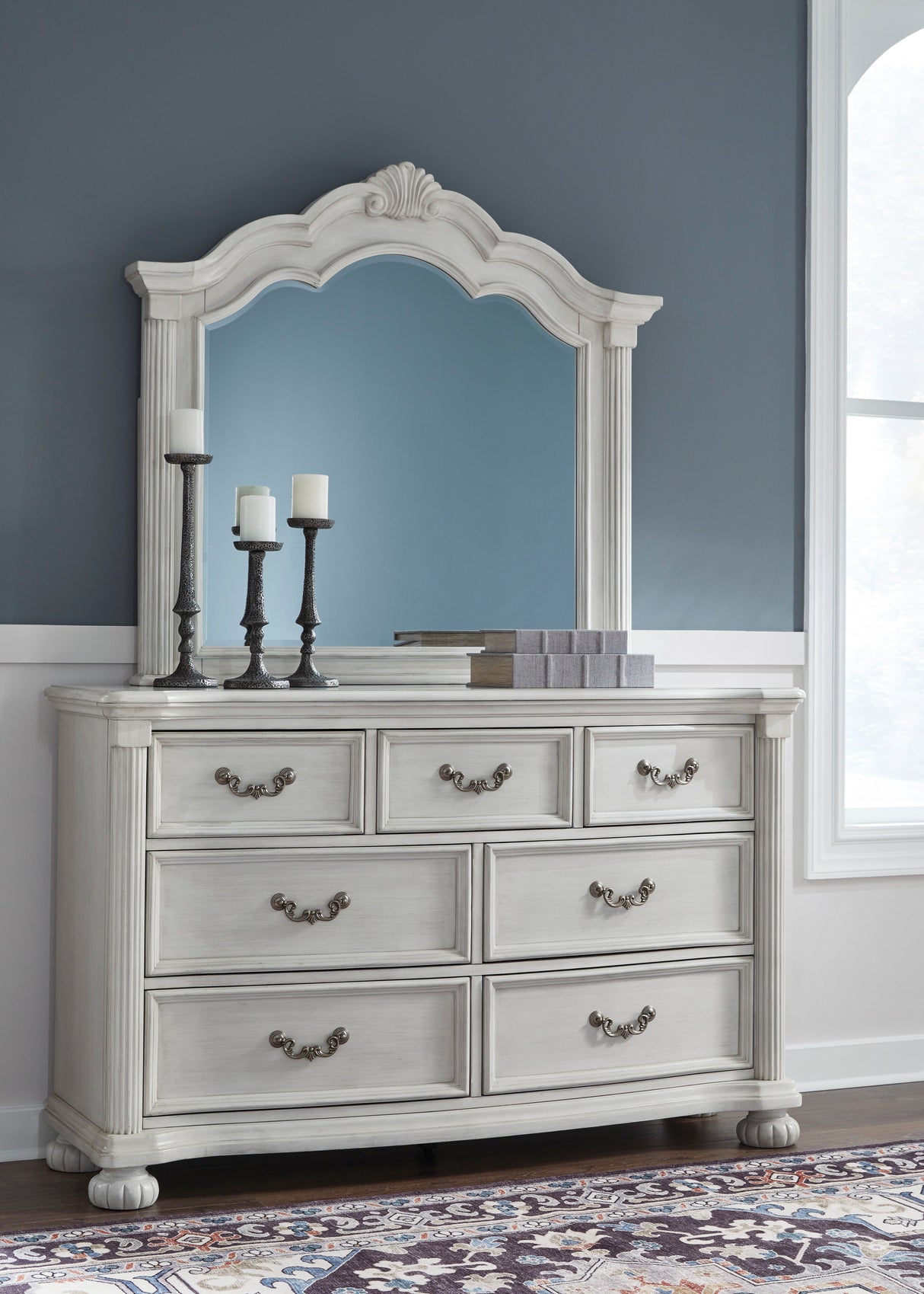 Montelaine Antique White Upholstered Panel Bedroom Set from Ashley - Luna Furniture