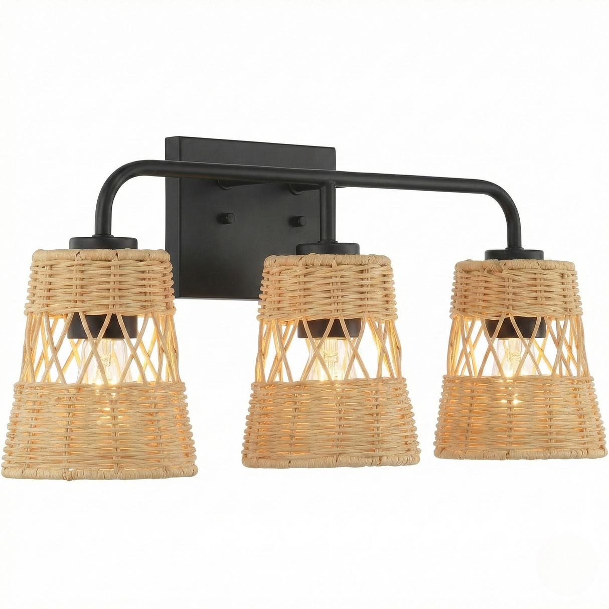 Moonlit Three Lights Wall Sconce With Rattan Shade, Bathroom Lighting Fixtures Over Mirror from Ashcroft Furniture - Luna Furniture