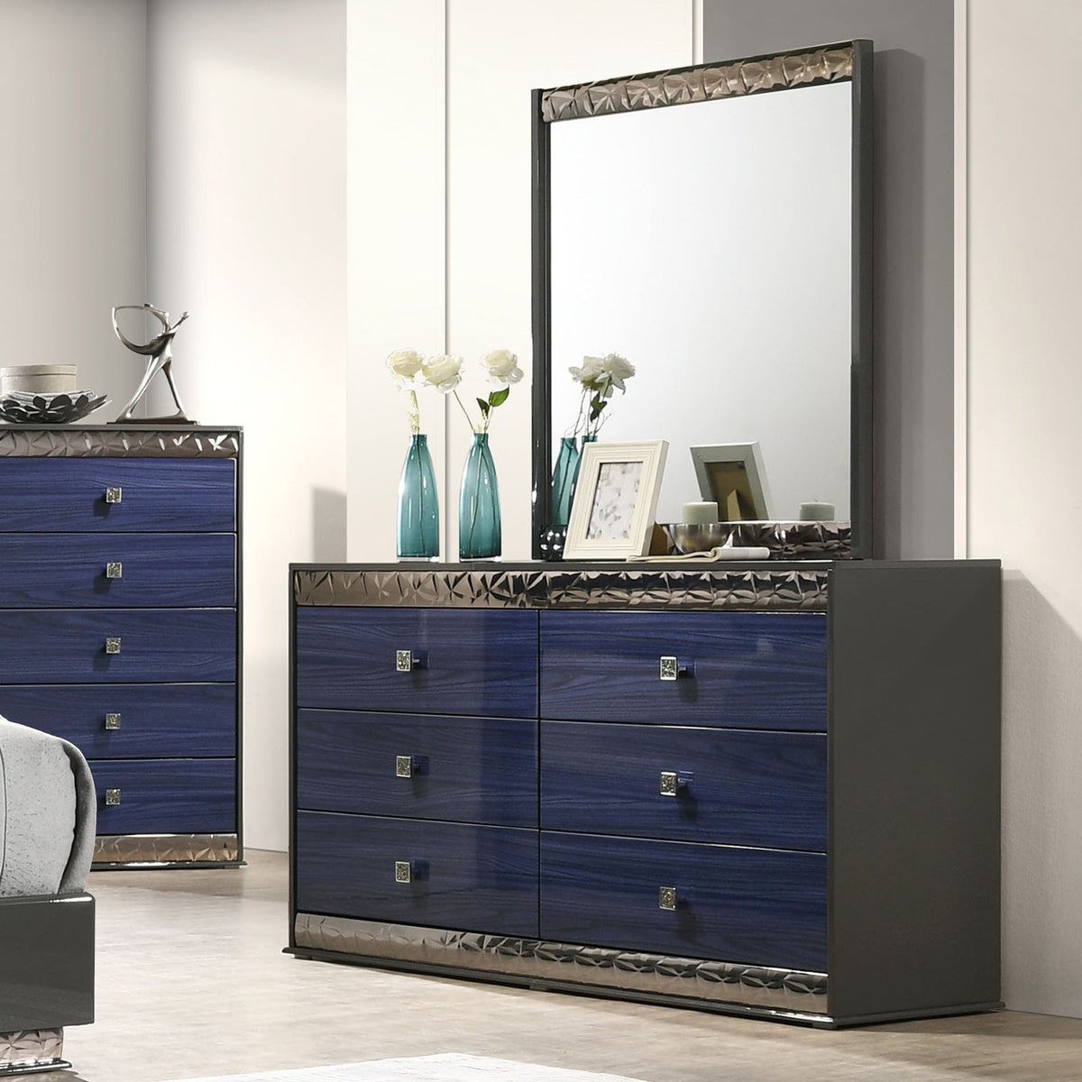 Morcote Ash Gray/Indigo Blue Dresser – Luna Furniture
