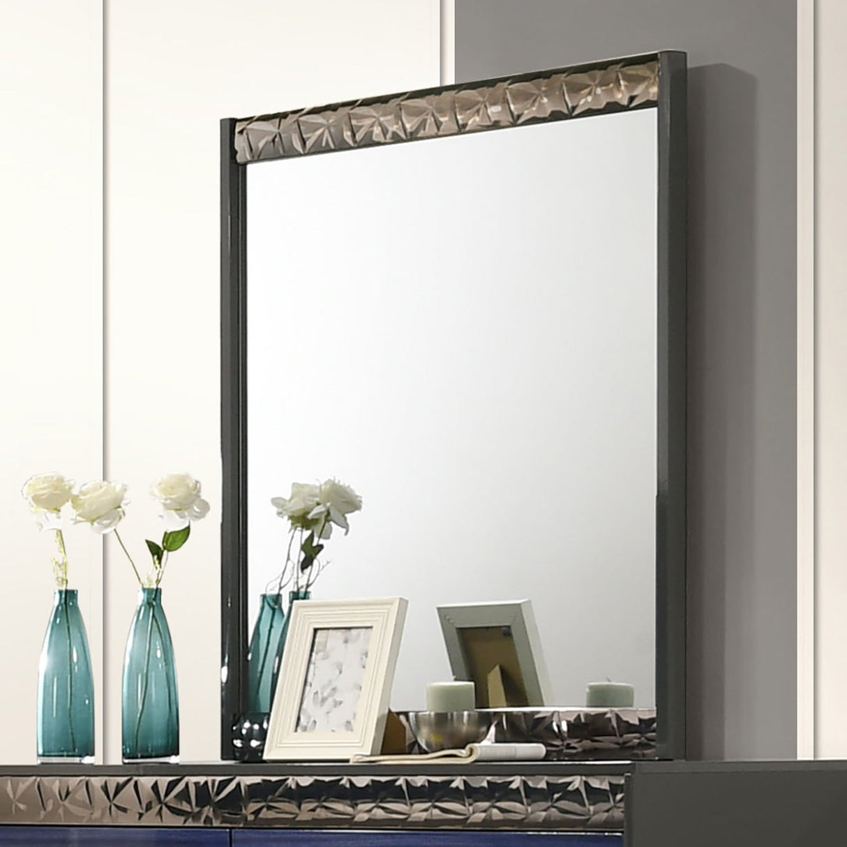 Morcote Ash Gray/Indigo Blue Mirror (Mirror Only) from Furniture of America - Luna Furniture