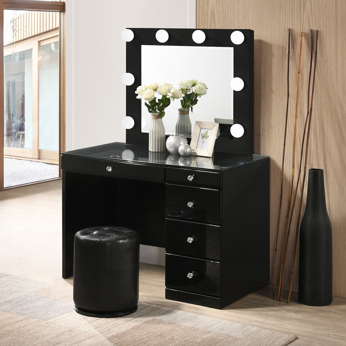 black makeup dressing table Morgan Black Makeup Vanity Set with Lighted Mirror