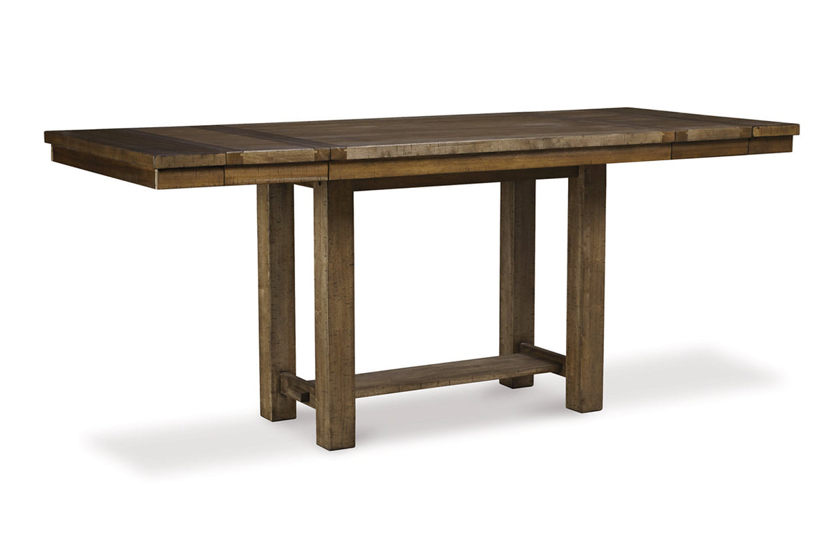 Moriville Grayish Brown Counter Height Dining Table with 4 Barstools, Bench, and Server from Ashley - Luna Furniture