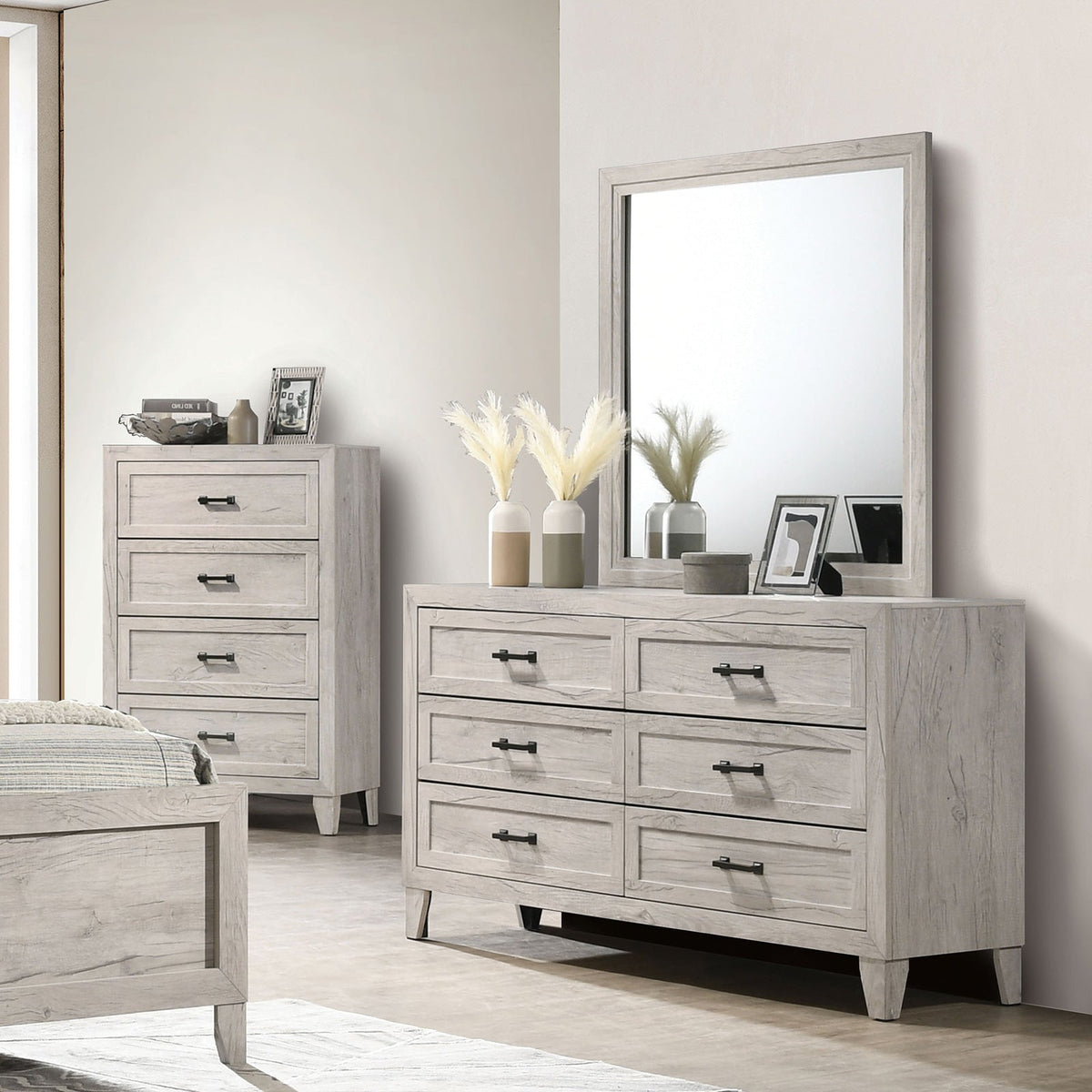 Mysen White Wash Contemporary Bedroom Set from Furniture of America - Luna Furniture