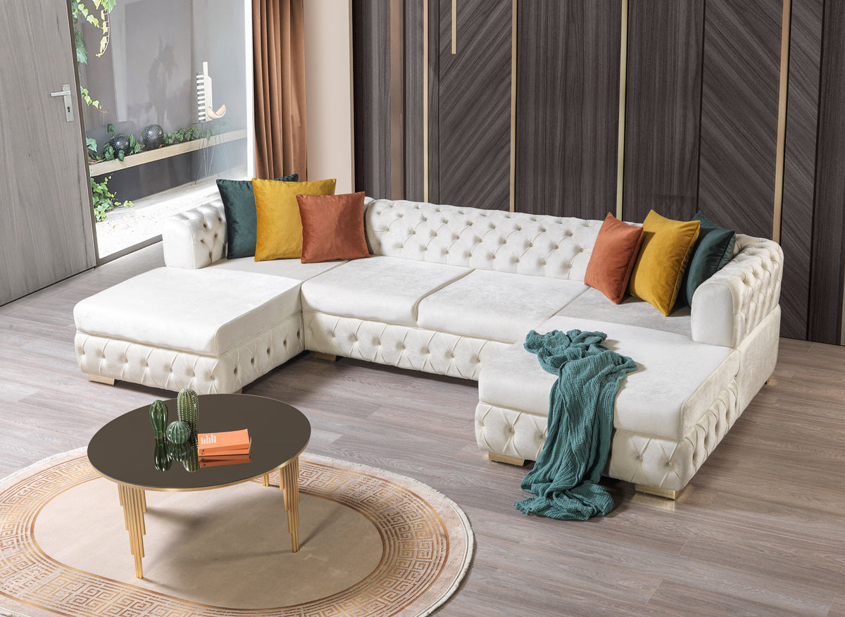 Matilda Ivory Velvet Double Chaise Sectional from Nova Furniture - Luna Furniture