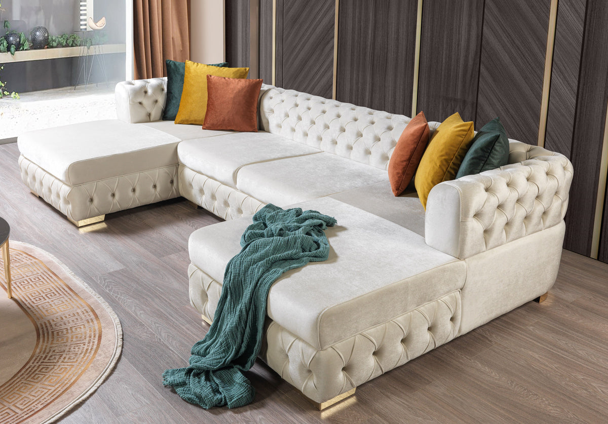 Matilda Ivory Velvet Double Chaise Sectional from Nova Furniture - Luna Furniture
