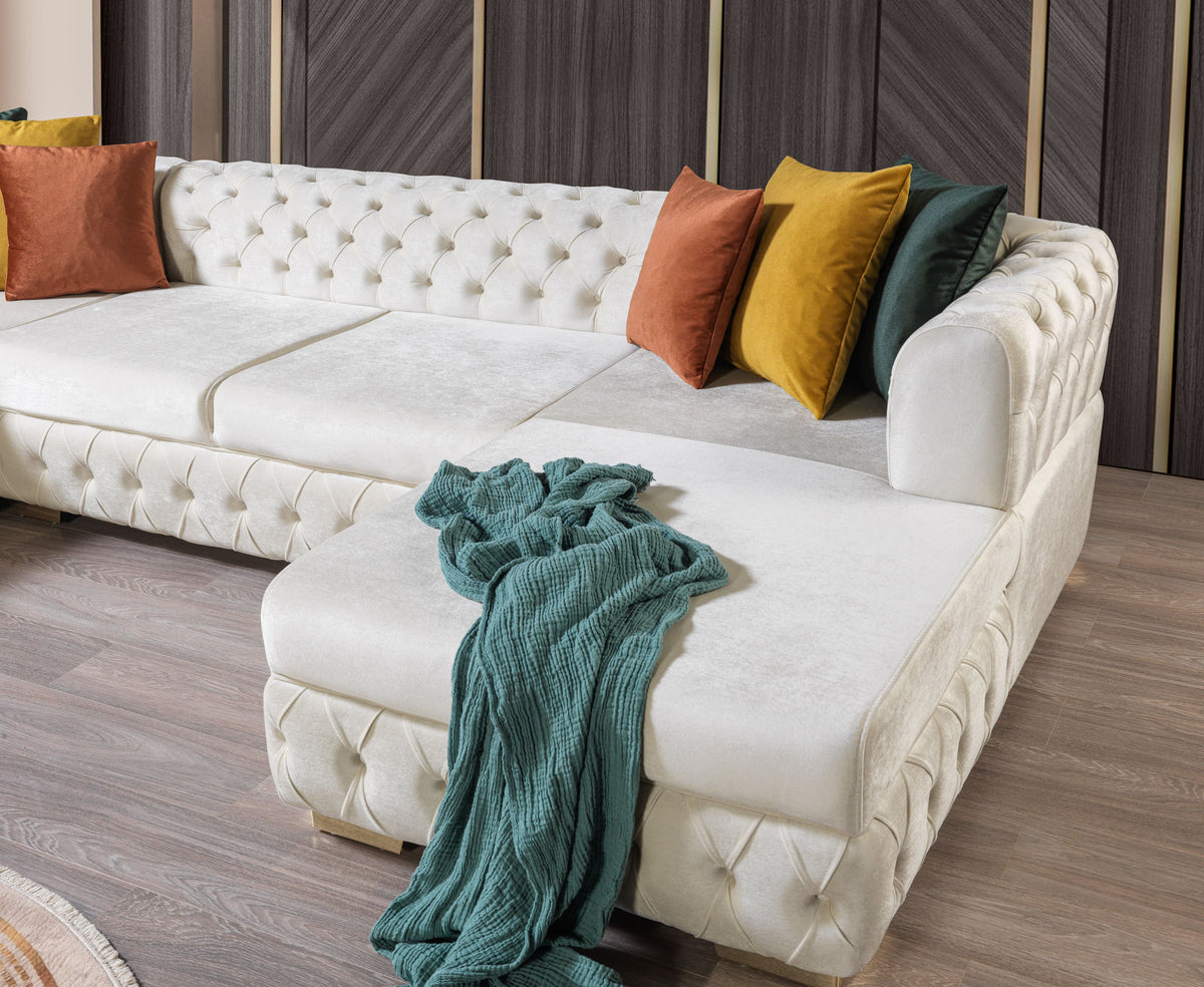 Matilda Ivory Velvet Double Chaise Sectional from Nova Furniture - Luna Furniture