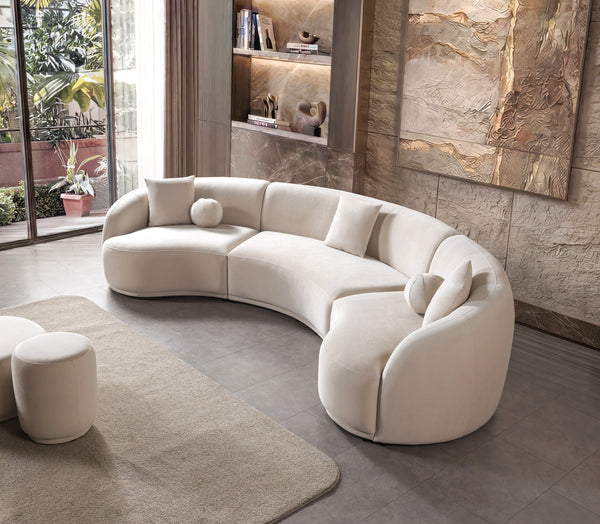 Bonita Ivory Velvet 3-Piece Curved Sectional