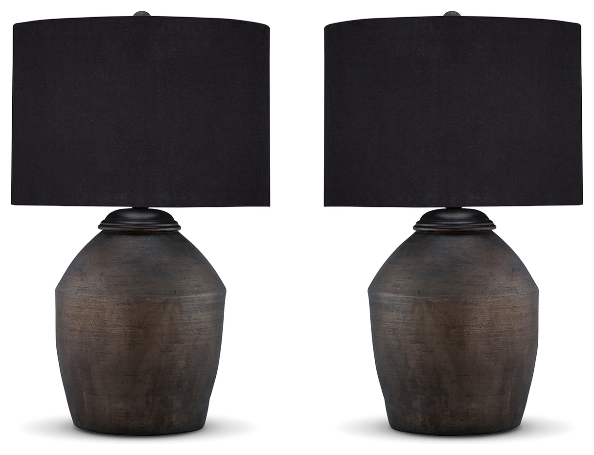 Naareman 2-Piece Table Lamp Set in Metallic Black from Ashley - Luna Furniture