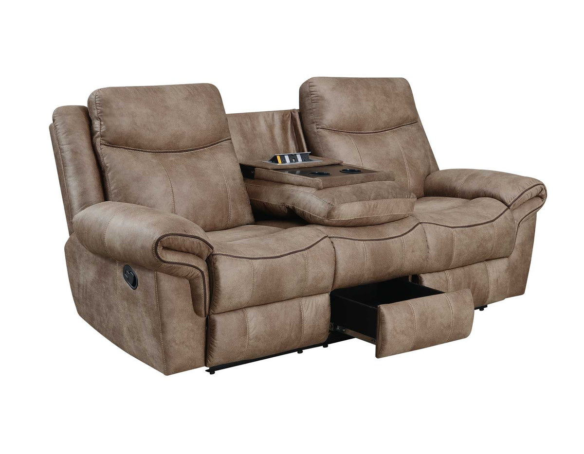 Nashville Cocoa Reclining Sofa with Drop-Down Console from Steve Silver - Luna Furniture