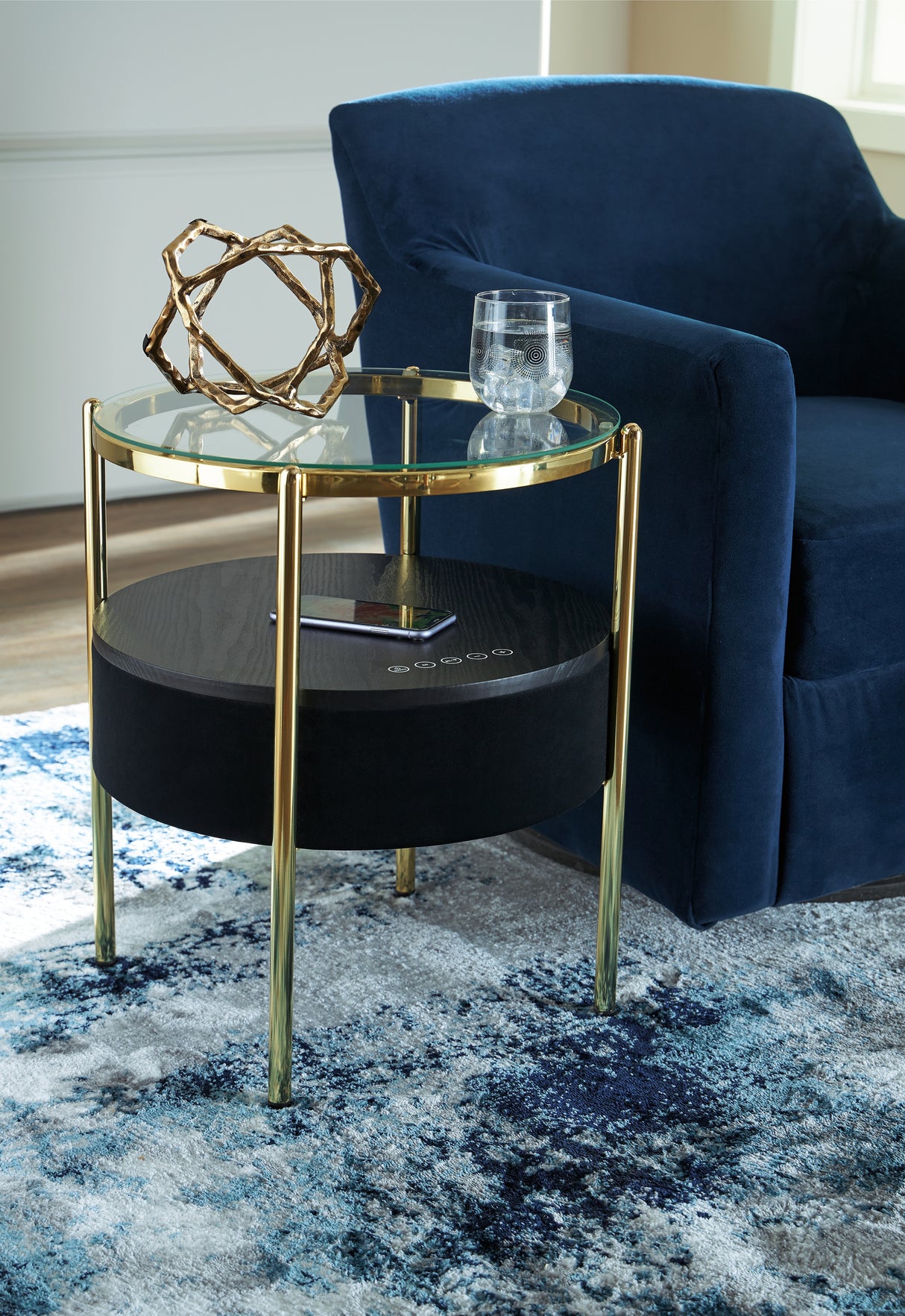 Nedman Black/Gold Finish Accent Table with Speaker from Ashley - Luna Furniture