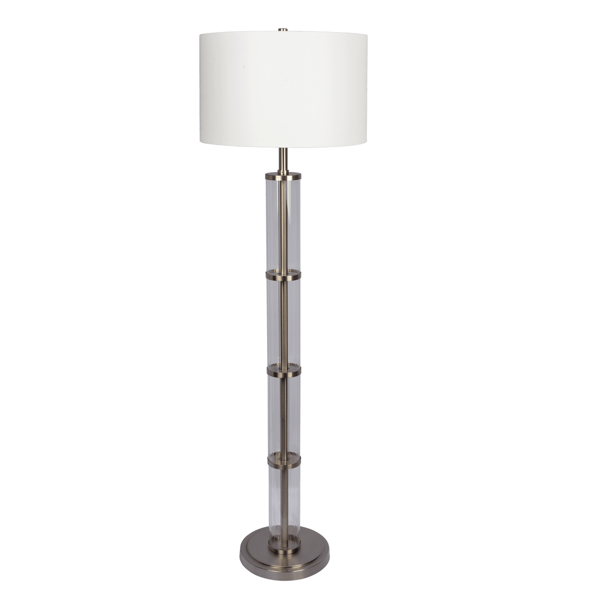 Nimbus Brushed Nickel Floor Lamp with 3-Way Rotary Switch Clear Glass Body Metal Base from Midinmod - Luna Furniture
