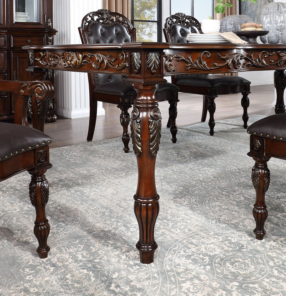 Nouvelle Brown Cherry/Espresso Traditional Expandable Dining Room Set from Furniture of America - Luna Furniture
