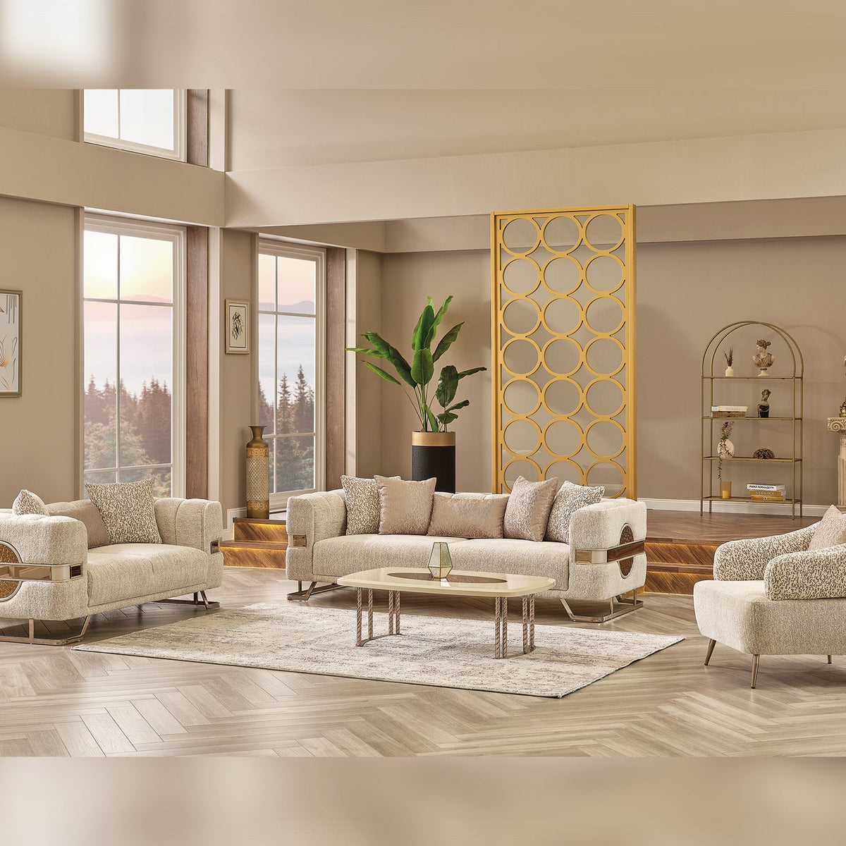 Furnia Nova 3-pieces (Sofa & Loveseat & Chair) Livingroom Set in Cream ...