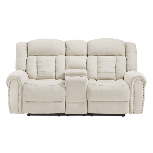 Nutmeg Beige Double Reclining Loveseat with Center Console