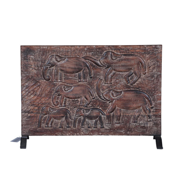 Carved Wood Panel on Iron Stand