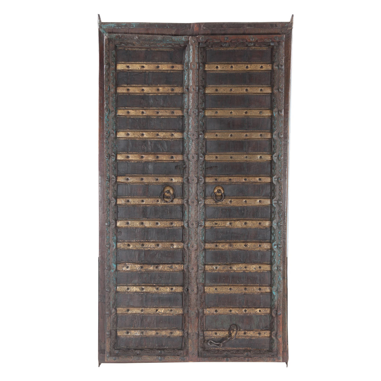 Finely Carved Large Wood Shekhawati Main Entry Door with Brass Fittings