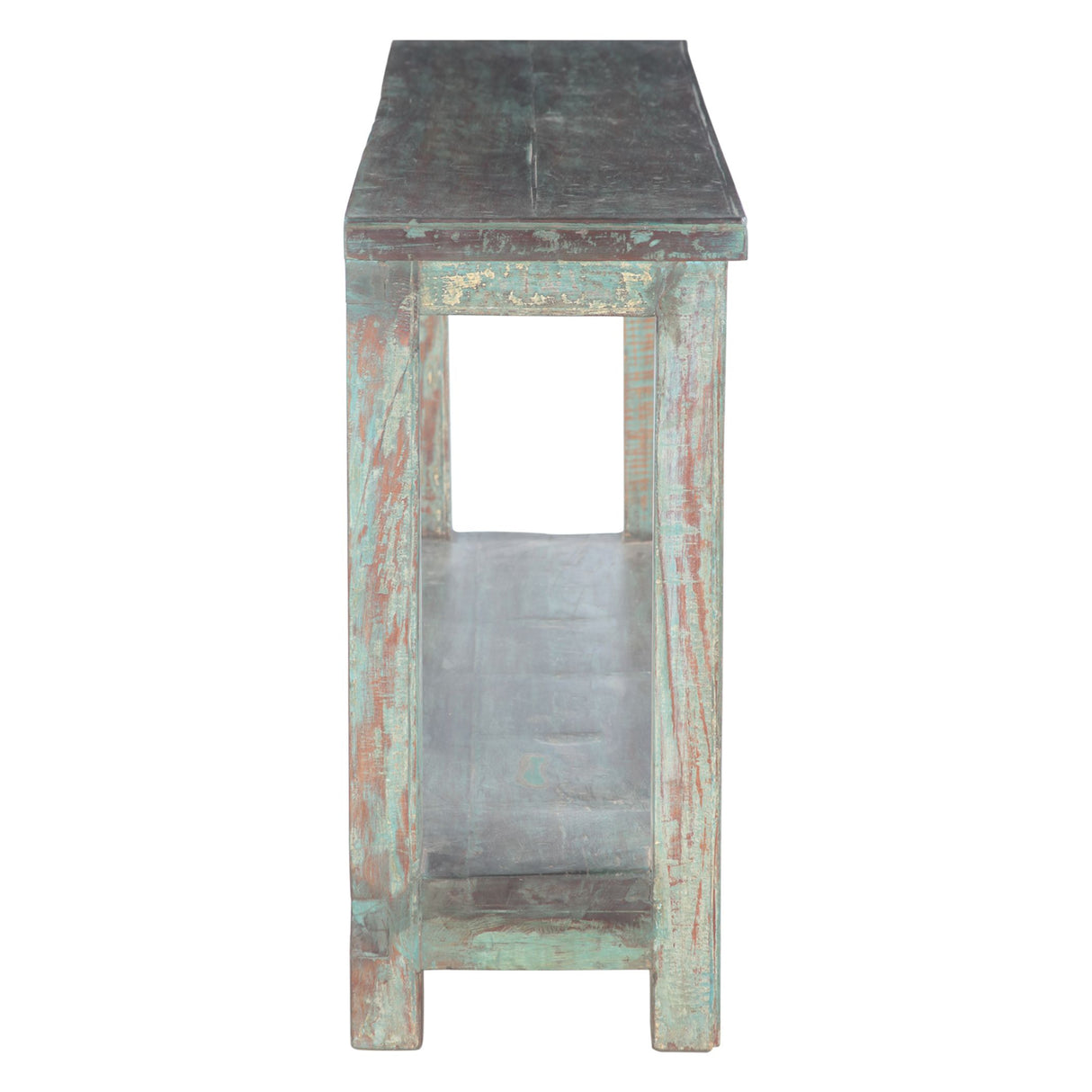 Hand Carved Wood Console Table with Bottom Shelf
