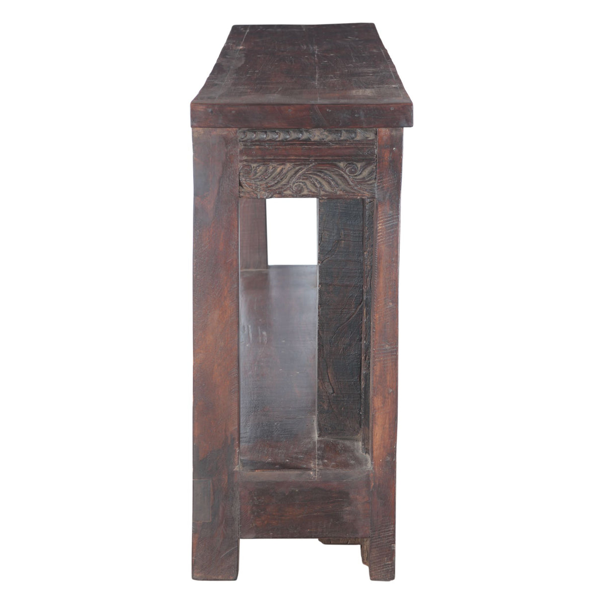 Large Finely Carved Wood Console Table with Bottom Shelf