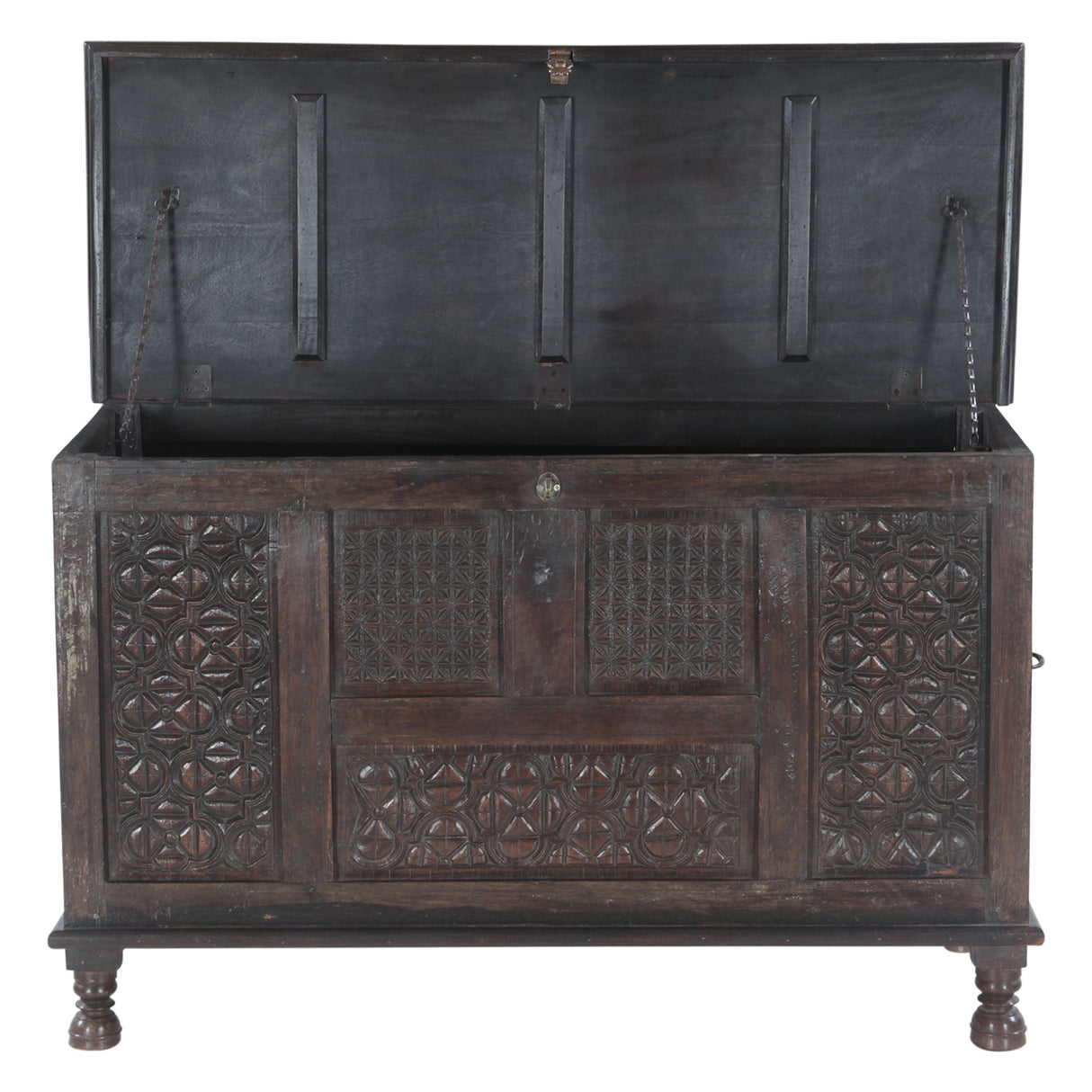 Finely Carved Wood Console Table with Built In Storage