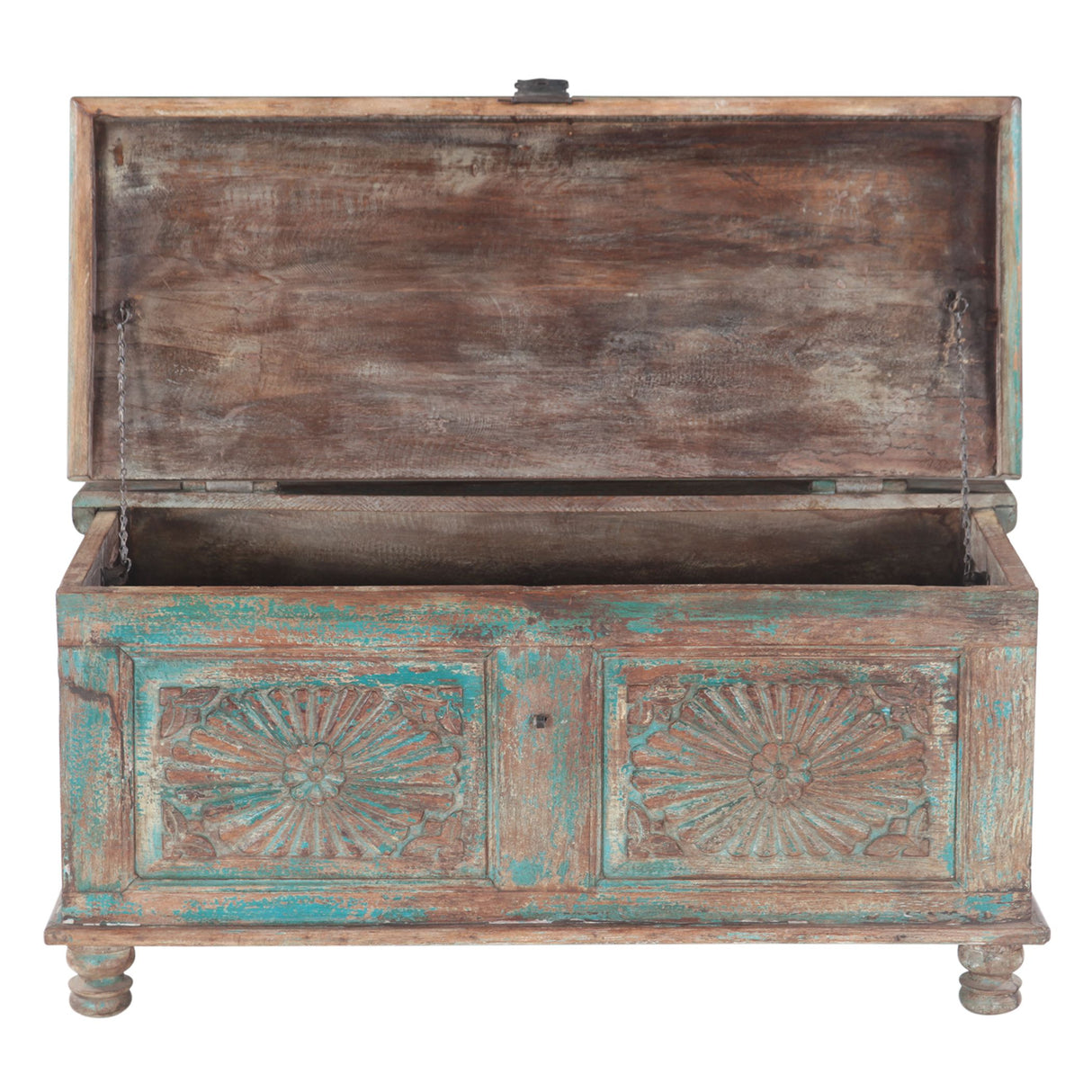 Hand Carved Wood Coffee Table with Built In Storage