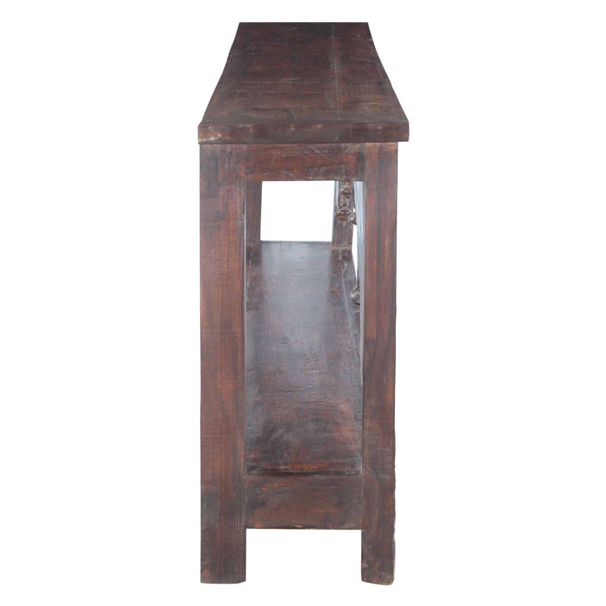 Finely Carved Large Wood Arch Console Table with Bottom Shelf