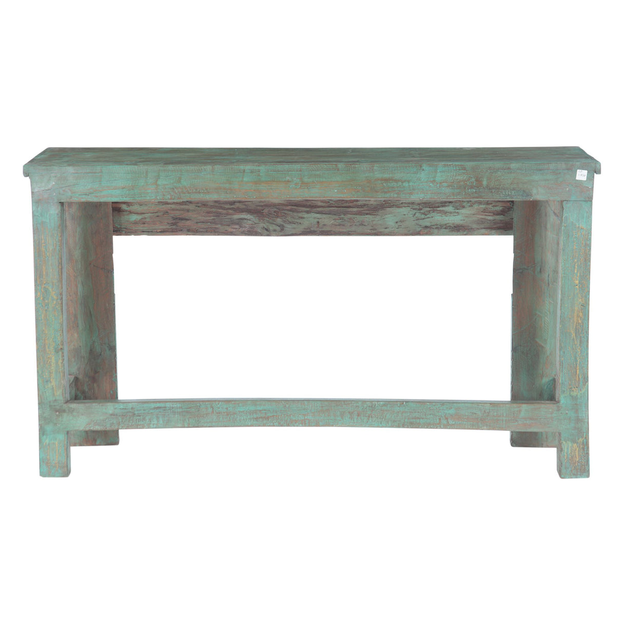 Hand Carved Wooden Console Table in Antique Teal