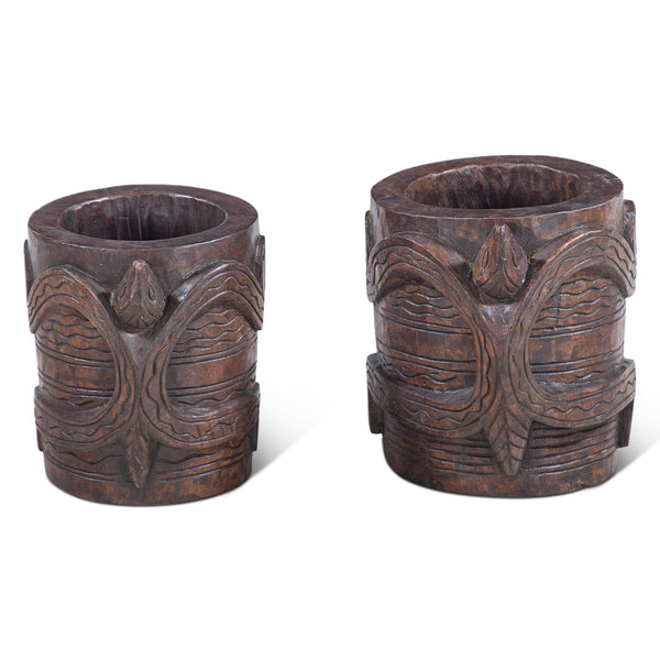 Carved Wooden Tibbati Pot with Handle