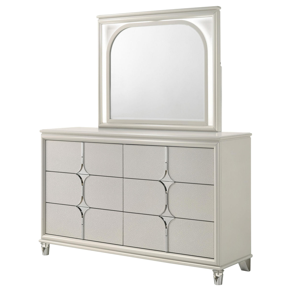 Olivia Pearl White 6-Drawer Dresser and LED Mirror from Coaster - Luna Furniture