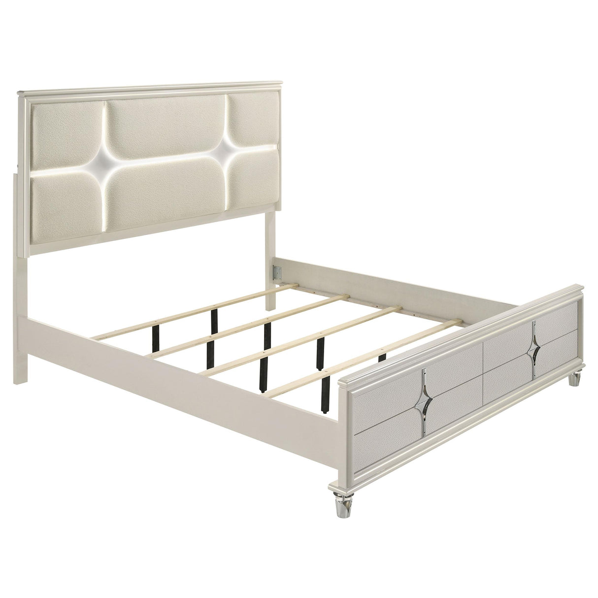 Olivia Pearl White Queen Panel Bed with LED Headboard from Coaster - Luna Furniture