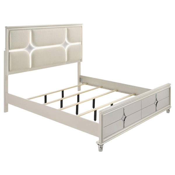 Olivia Pearl White Queen Panel Bed with LED Headboard