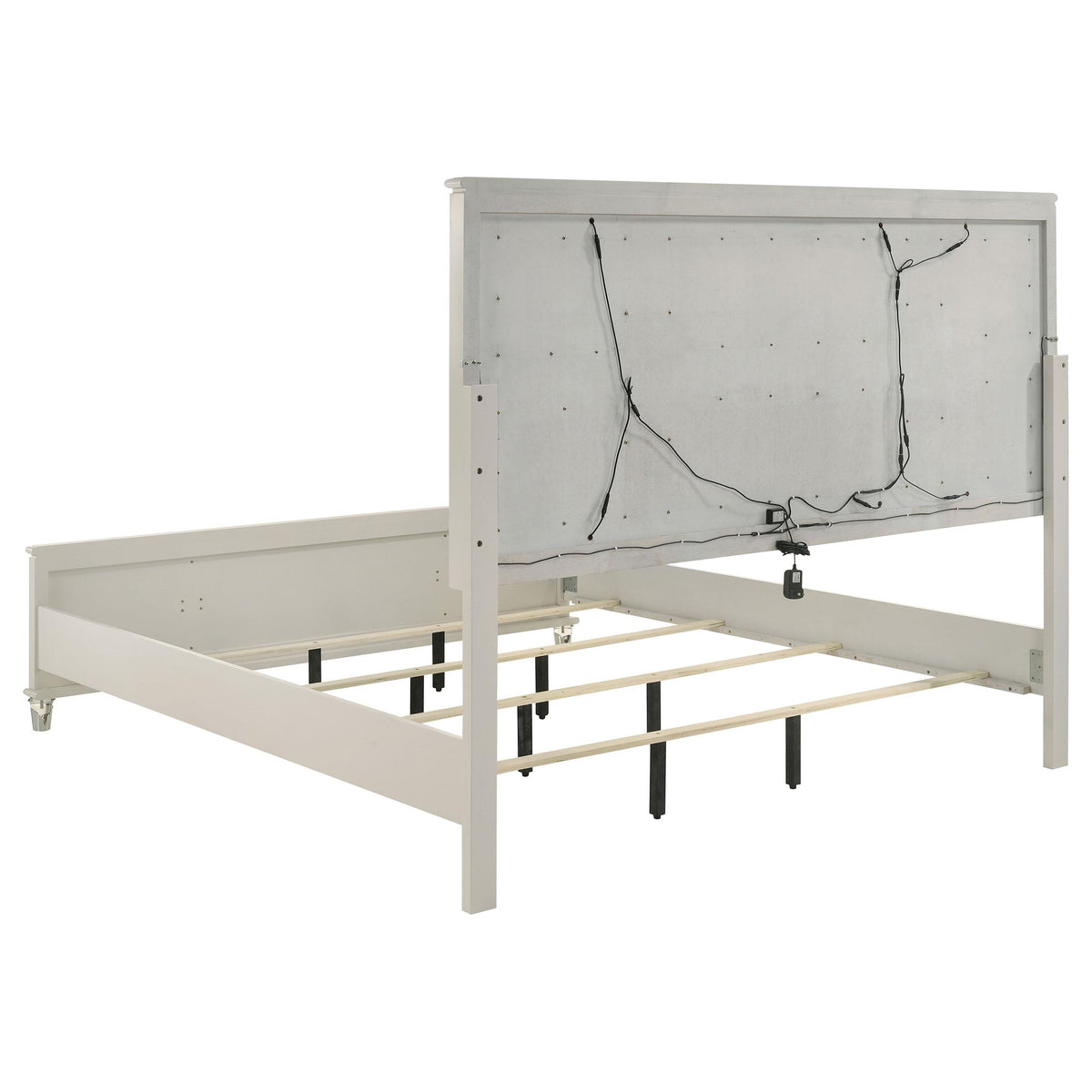 Olivia Pearl White Queen Panel Bed with LED Headboard from Coaster - Luna Furniture