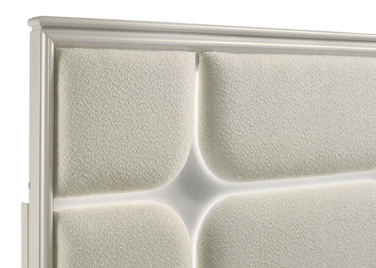 Olivia Pearl White Queen Panel Bed with LED Headboard from Coaster - Luna Furniture