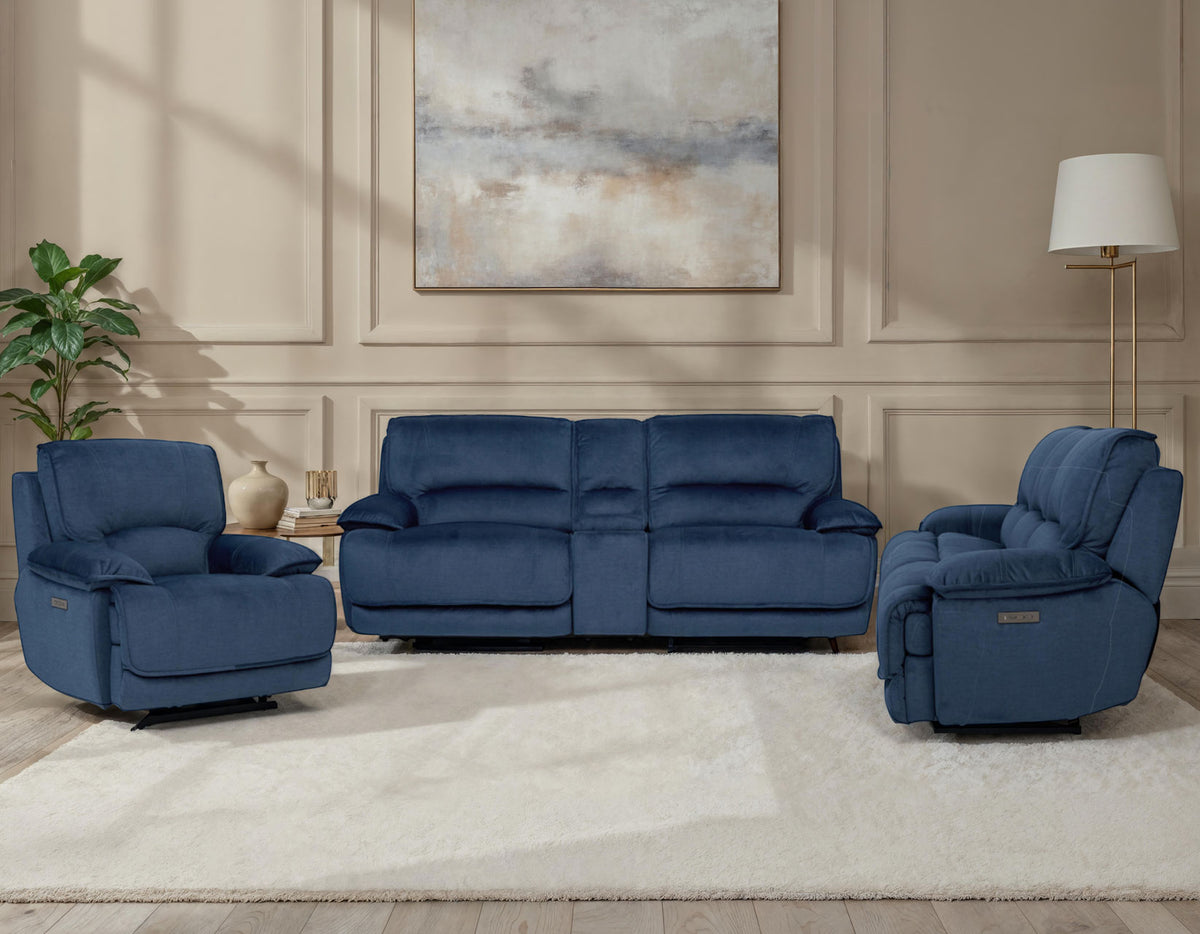 Olsen 3-Piece Dual-Power Reclining Set, Indigo – Sofa, Loveseat, Recliner from Steve Silver - Luna Furniture