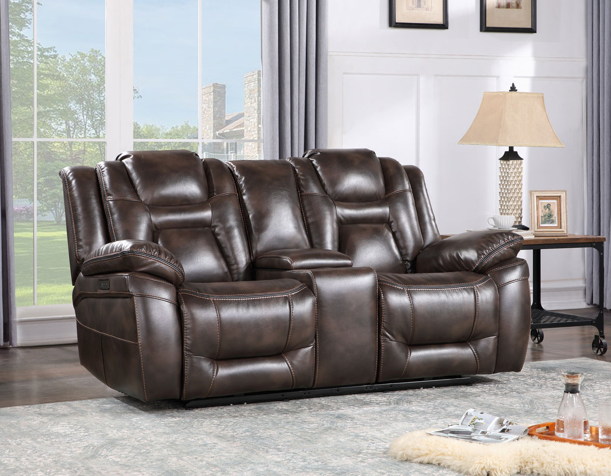 Oportuna Coffee Dual-Power Reclining Console Loveseat from Steve Silver - Luna Furniture