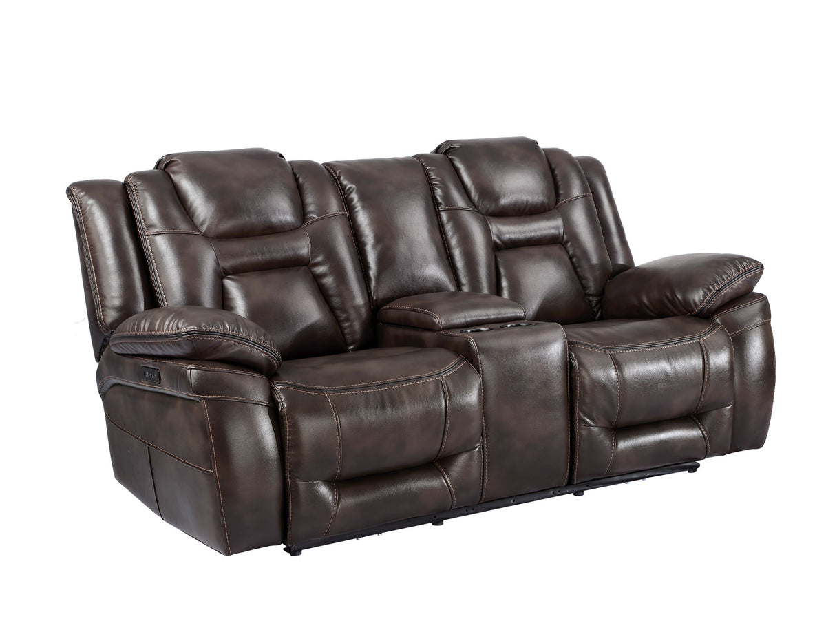 Oportuna Coffee Dual-Power Reclining Console Loveseat from Steve Silver - Luna Furniture