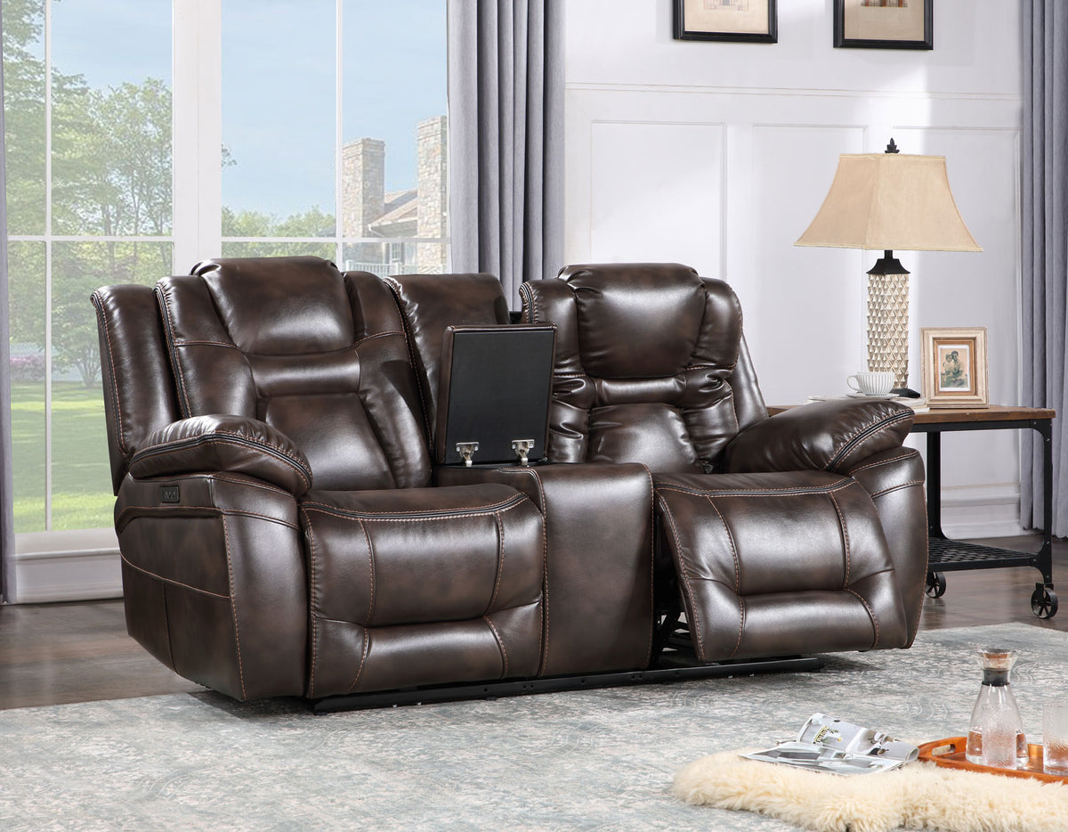 Oportuna Coffee Dual-Power Reclining Console Loveseat from Steve Silver - Luna Furniture