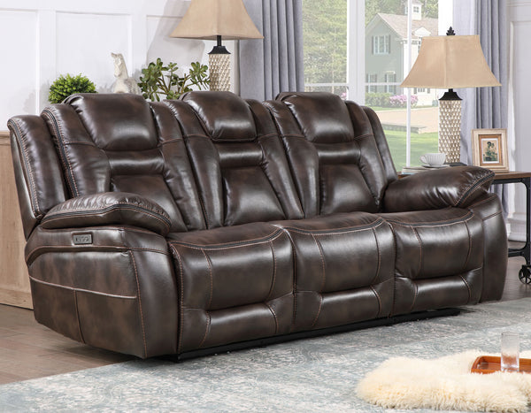 Oportuna Coffee Dual-Power Reclining Sofa w/Drop-Down Table