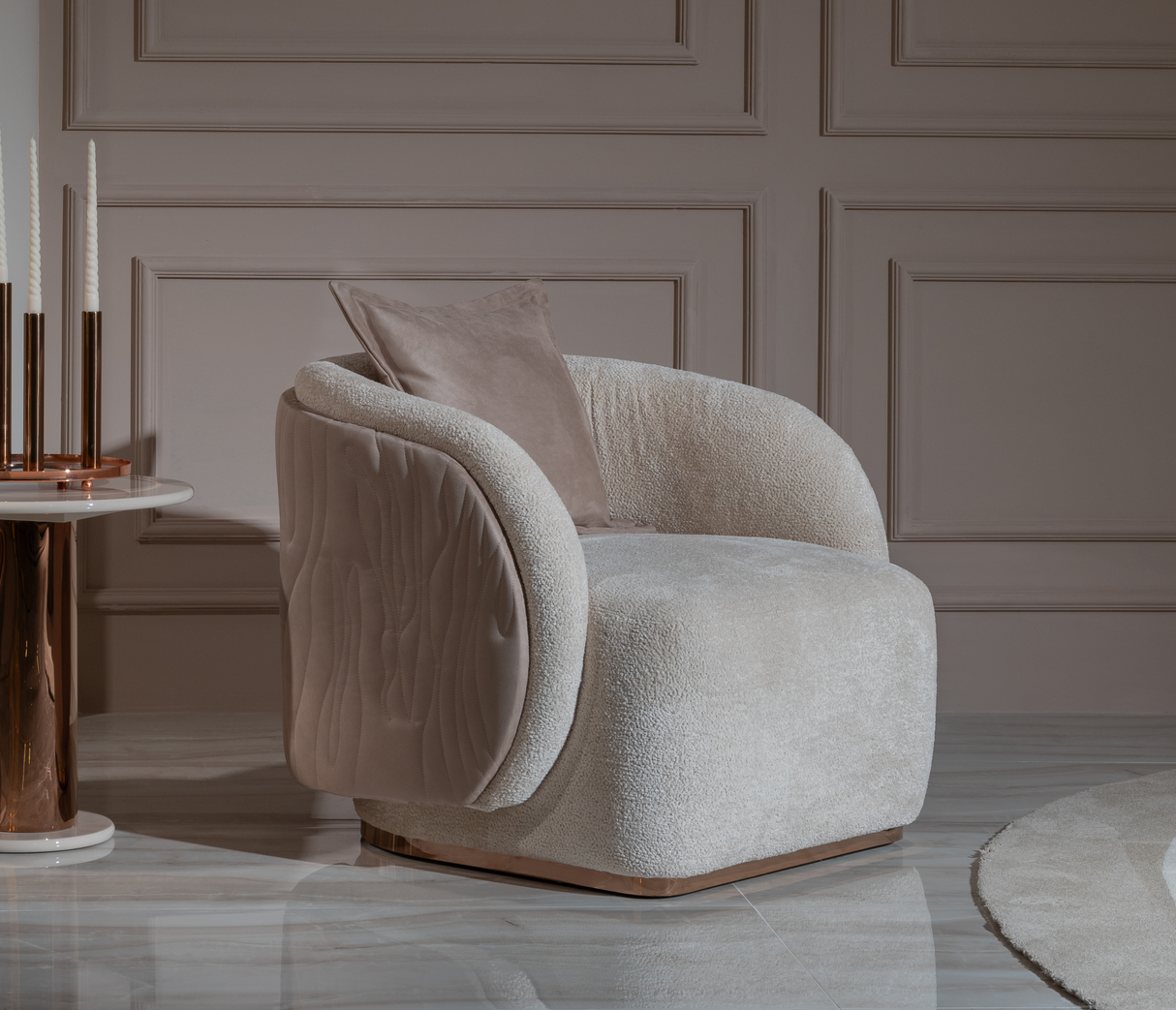 Opulenze Cream and Rose Gold Living Room Set from Luna Luxury - Luna Furniture