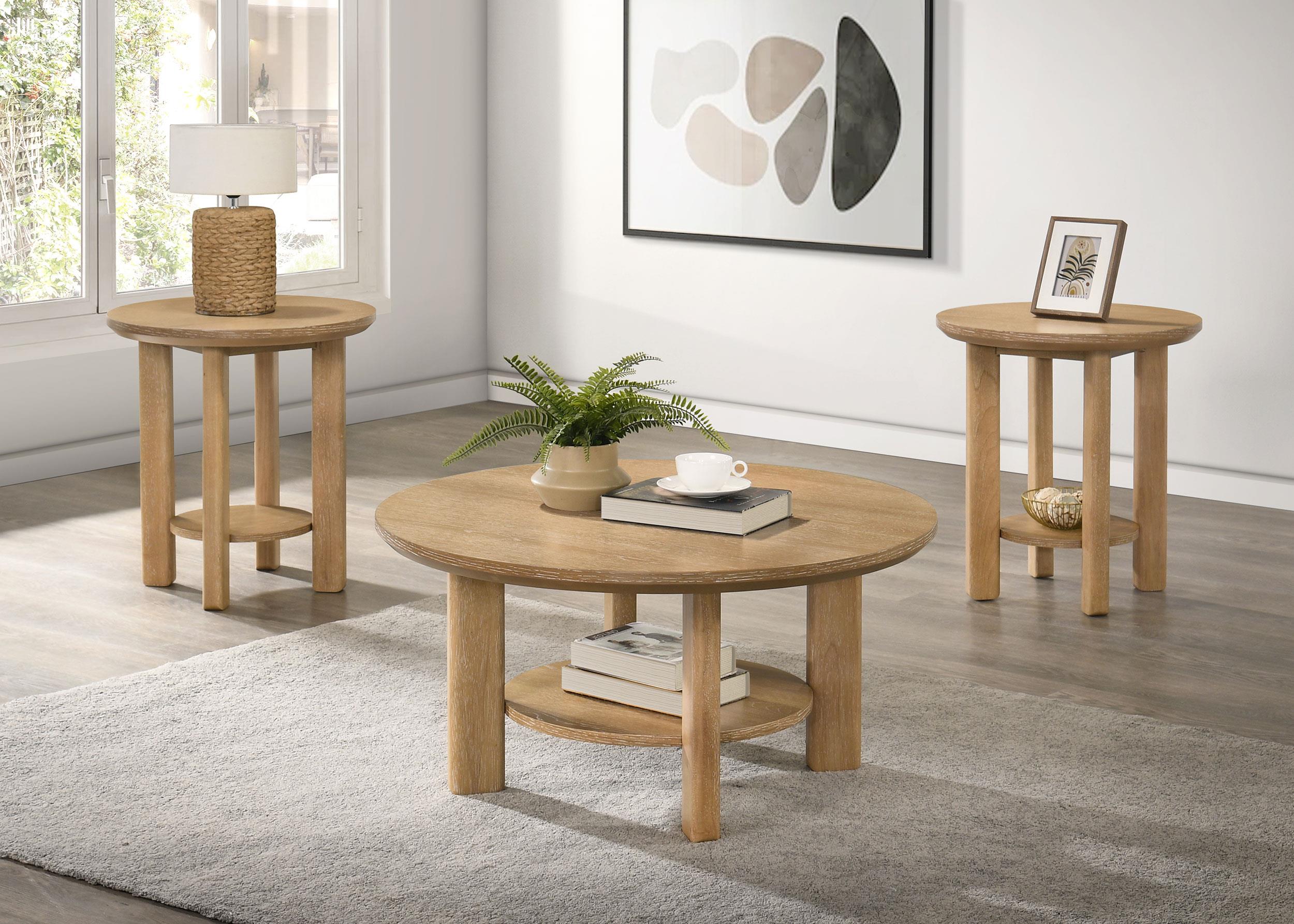 Ottowa Light Oak 3-Piece Round Wood Coffee Table Set – Luna Furniture