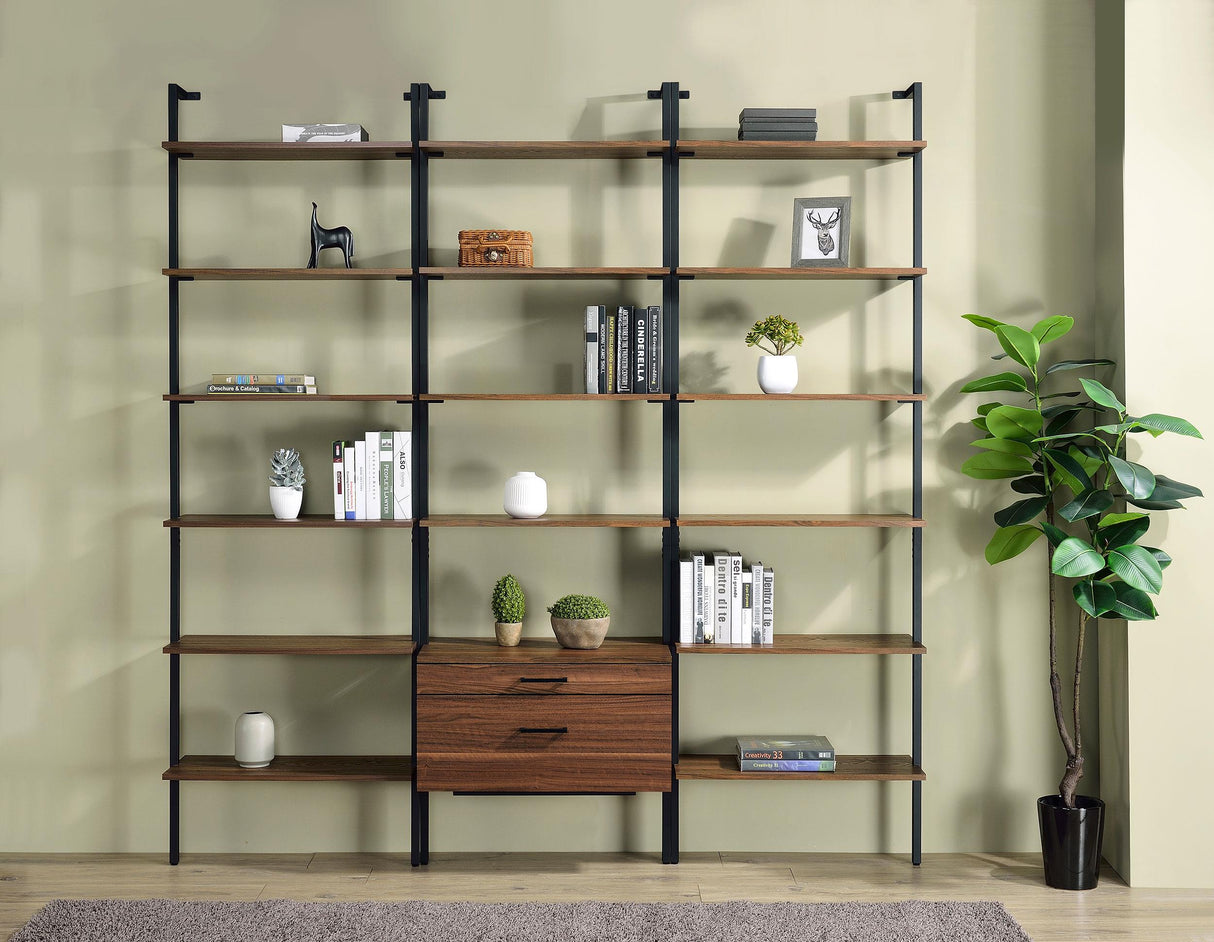 Owens Walnut 31-inch 4-Shelf Storage Wall Bookshelf from Coaster - Luna Furniture