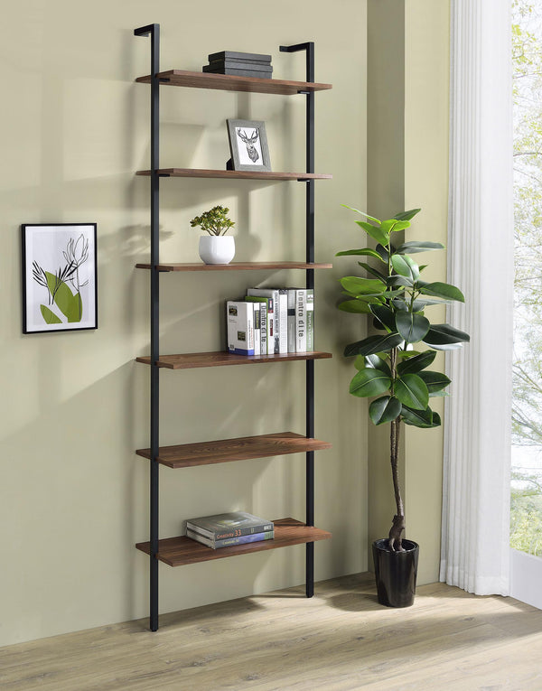 Owens Walnut 31-inch 6-Shelf Wall Bookshelf
