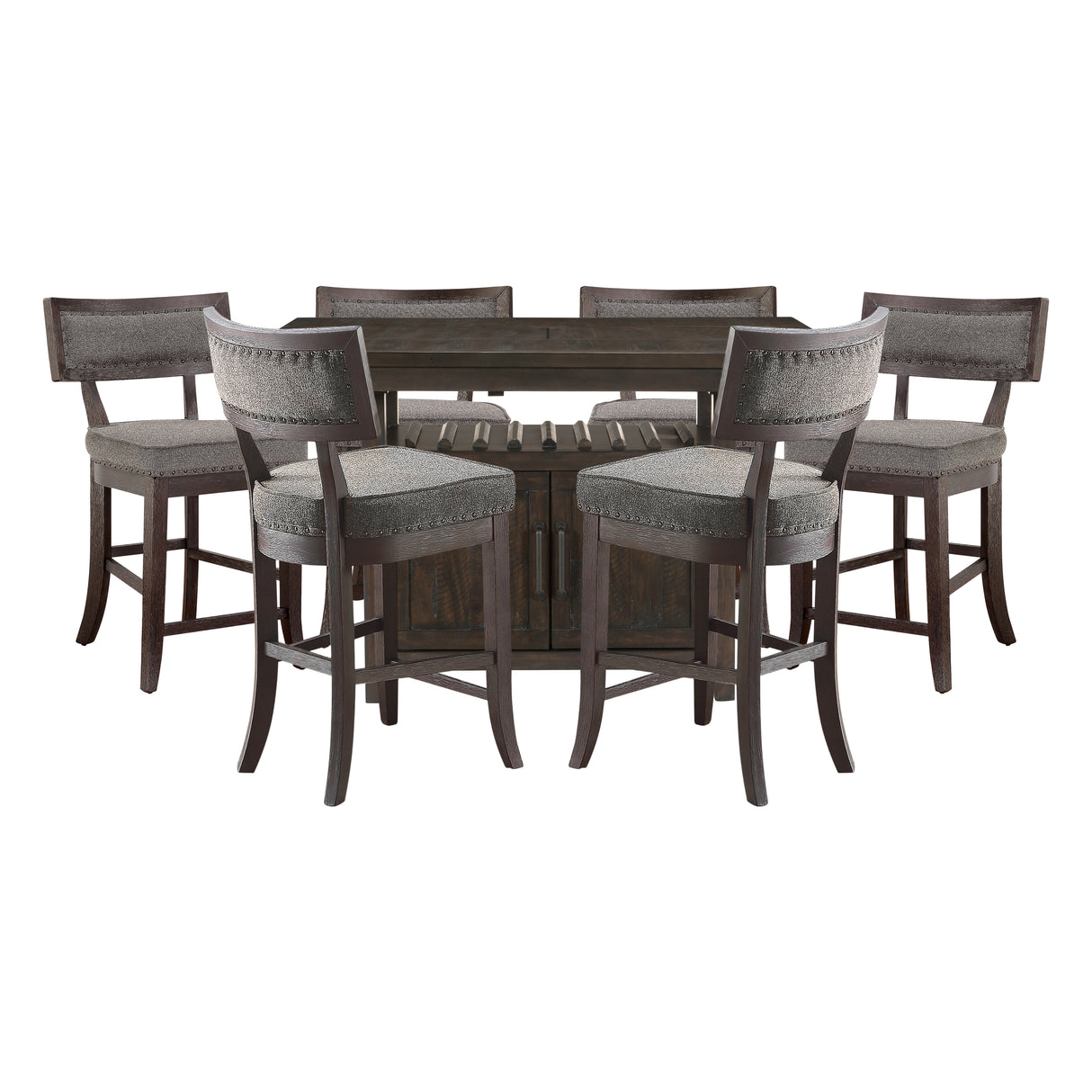 Oxton Dark Cherry/Baltimore Espresso Fabric 7-Piece Extendable Counter Height Set from Homelegance - Luna Furniture