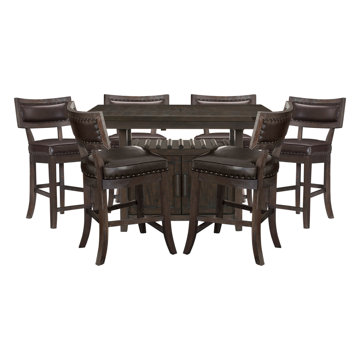 Oxton Dark Cherry/Espresso Faux Leather 7-Piece Extendable Counter Height Set from Homelegance - Luna Furniture