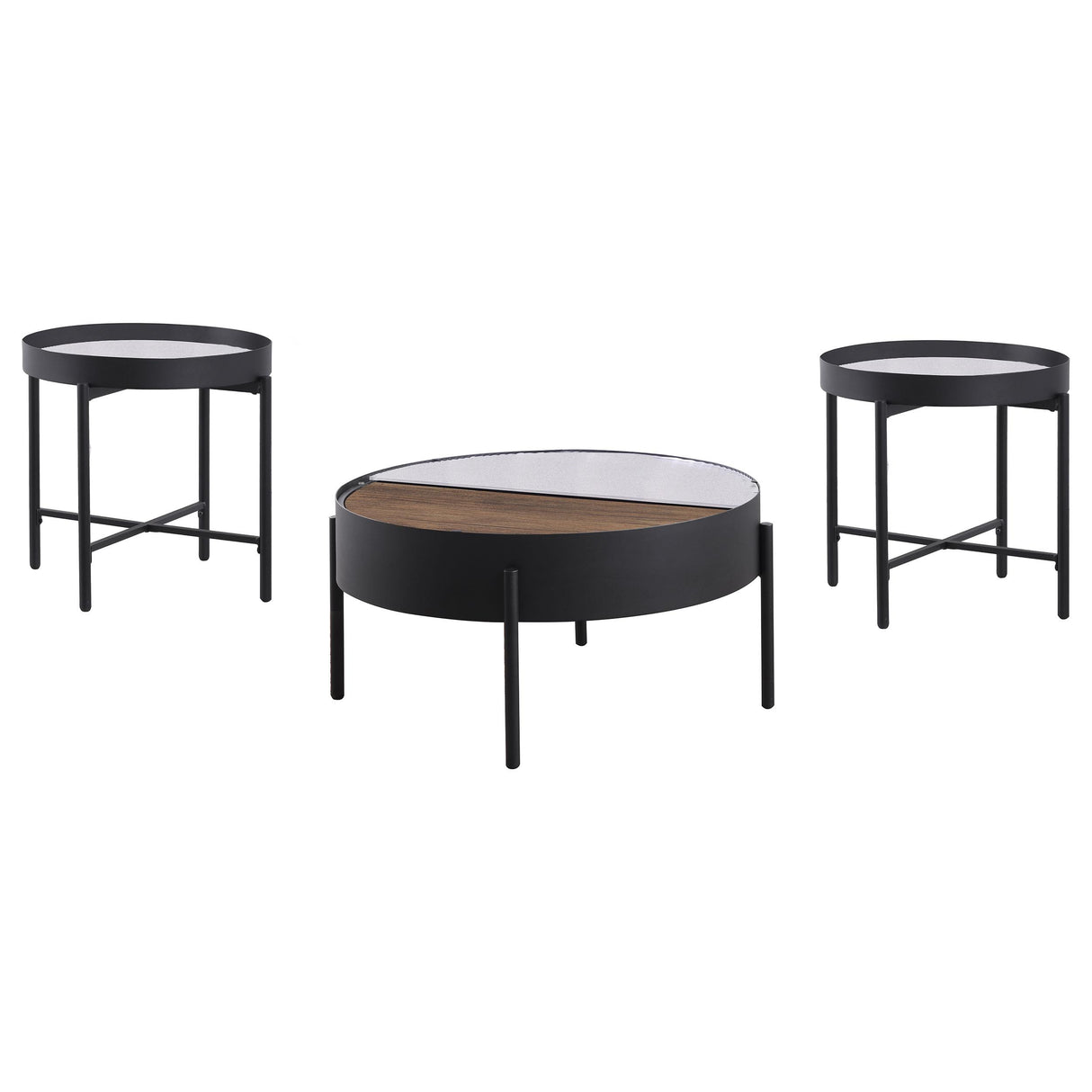 Ozella Sandy Black 3-Piece Round Coffee and End Table Set from Coaster - Luna Furniture
