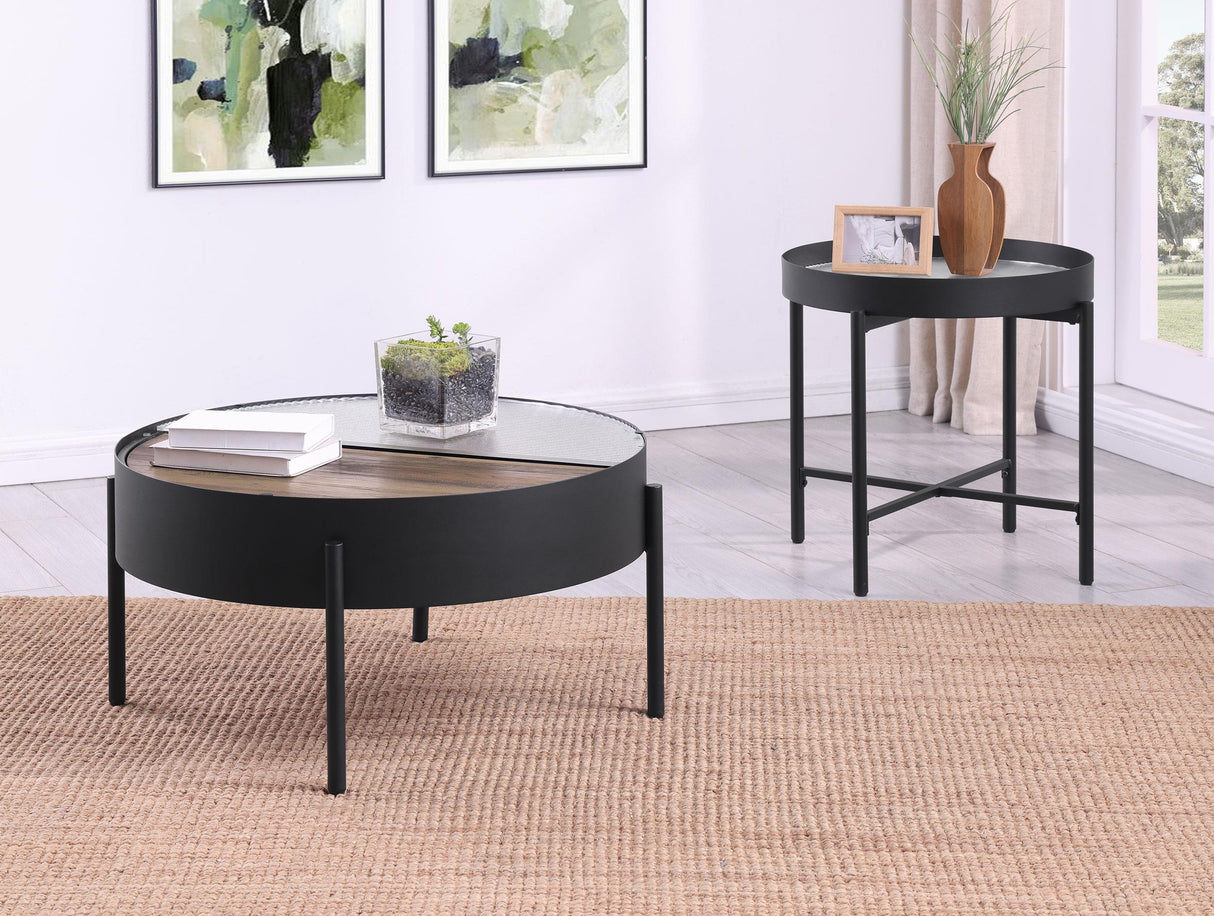 Ozella Sandy Black Round End Table with Recessed Top from Coaster - Luna Furniture