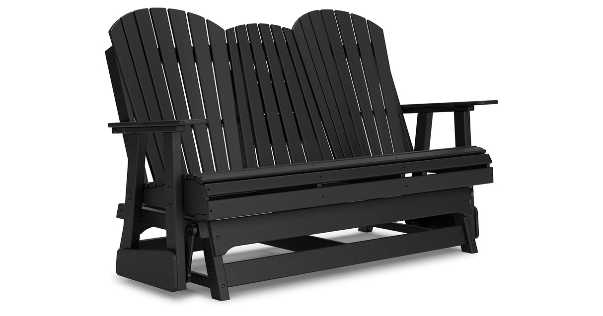 Hyland wave Black Outdoor Glider Loveseat from Ashley - Luna Furniture
