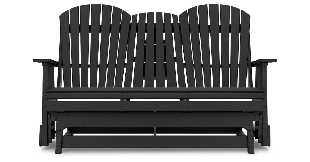 Hyland wave Black Outdoor Glider Loveseat from Ashley - Luna Furniture